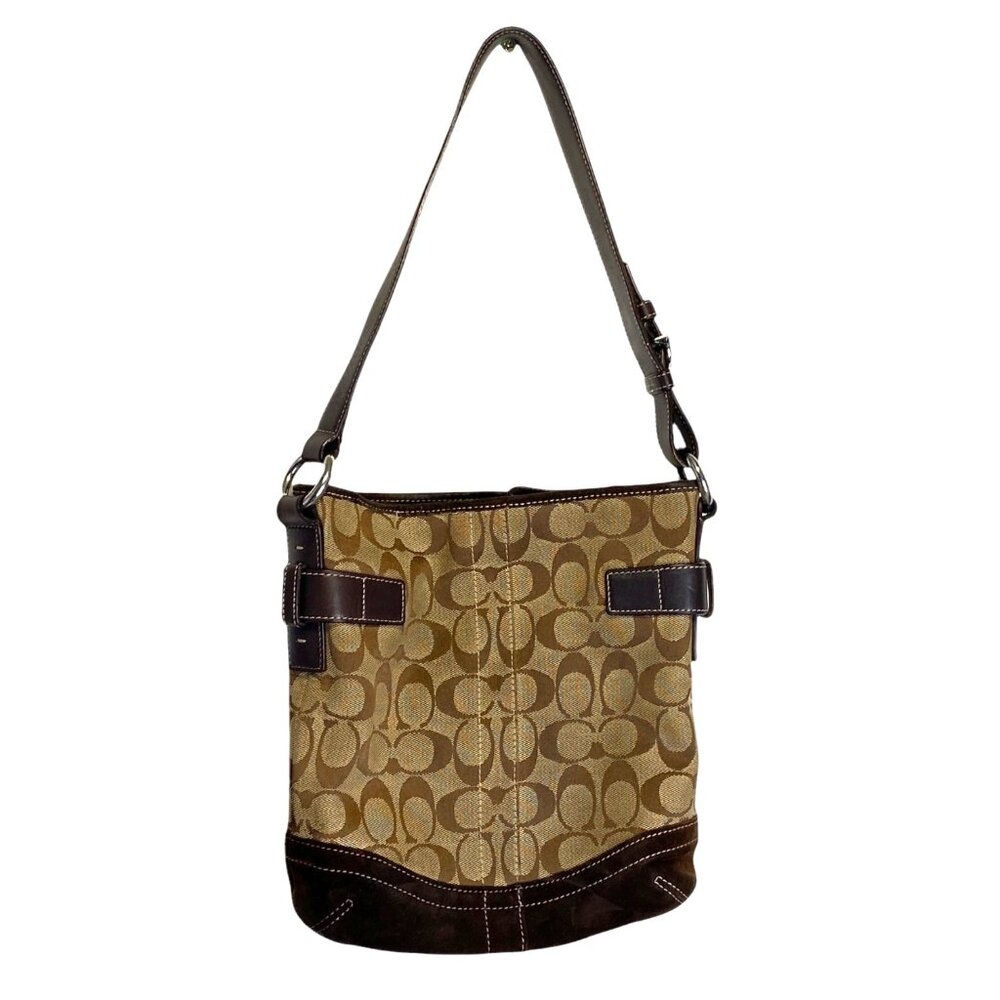 Coach Signature C Hobo Bag With Leather Trim & Adjustable Strap